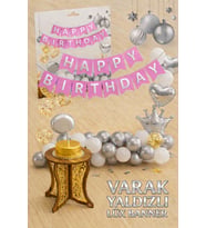 Gümüş Varak Yaldızlı Lüks Happy Birthday Banner - Pembe