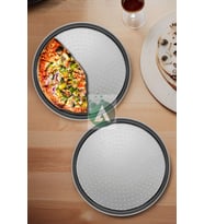 2'li 36cm Delikli Çelik Pizza ve Lahmacun Pide Tepsisi Seti