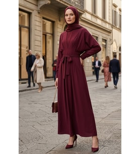 Yarasa Kol Modal Elbise 1700 - Bordo