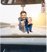 Kişiye Özel Karikatürlü Baba-Oğul Ahşap Araba Dikiz Ayna Süsü