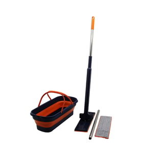 KENDİNDEN SIKMALI KATLANIR - TEKERLİ KOVALI MOP SETİ YEDEK BEZLİ360° BAŞLIK=11.5X41CM- SAP:130CM