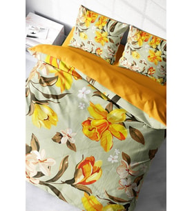 Lastikli Çarşaflı %100 Pamuk Saten Çift Kişilik Nevresim Takımı Excited Flowers