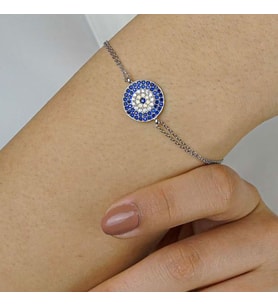 Nazar Boncuğu Tasarımlı 5 Sıralı 925 Ayar Gümüş Kadın Bileklik
