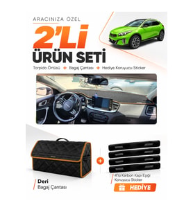 KİA X-CEED (2020-2025) Uyumlu Torpido Örtüsü + Deri Bagaj Çantası + Sticker Seti - Siyah Kahverengi