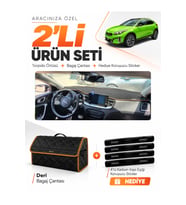 KİA X-CEED (2020-2025) Uyumlu Torpido Örtüsü + Deri Bagaj Çantası + Sticker Seti - Siyah Kahverengi