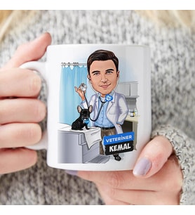 Kişiye Özel Karikatürlü Erkek Veteriner Doktor Kupa Bardak