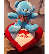 LOVE YASTIK YAZILI SEVGİLİ AYICIĞI (Bebek Mavisi-Mavi)