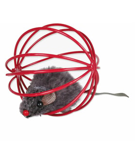 Oyun Topu 6cm Renkli Metal Kafesli Peluş Fareli Kedi Köpek Oyuncağı