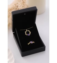 Işıklı Kutulu Gümüş Kalp Taşlı Sarmaşık Kolye & Yüzük Seti - 925 Ayar Gümüş Set