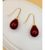 Bordo Uzun Damla Gold Küpe