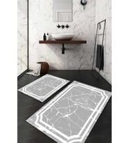 Dijital Baskılı Kaymaz Taban Yıkanabilir 2'li Klozet Takımı Banyo Paspası NDKZ-HT-466 (Gri)