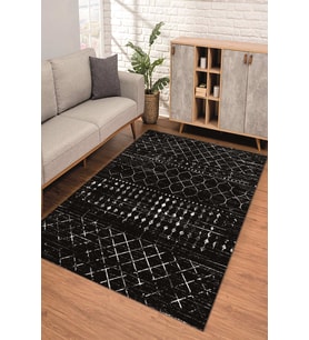Dijital Kaymaz Taban Yıkanabilir Renkli Salon Halısı Mutfak Halısı Yolluk ND-SD-1167 (Siyah)