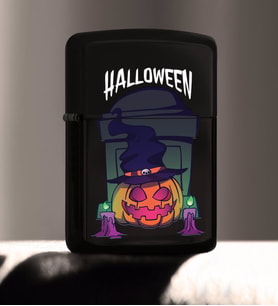 BK Gift Halloween Tasarımlı Renkli Baskılı Siyah Benzinli Metal Çakmak-1