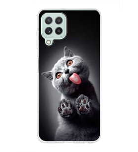 PrintiFy Samsung Galaxy A22 ile Uyumlu 1mm Slim Fit Kedi 2 050c Baskılı Şeffaf  Kılıf