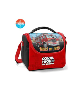 CORAL HIGH 37163 KIDS SİYAH KIRMIZI İTFAİYE DESENLİ THERMO BESLENME ÇANTASI