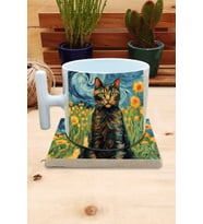 Kediler ve Sanat/Van Gogh Set 9 - T Kulplu Fincan Kupa-Taş Bardak Altlığı 3