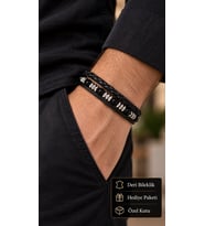 Delcoris Silverrhythm Siyah Deri Erkek Bileklik - Metal Halkalı Boncuklu Örgü