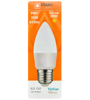 (1 Adet) Osaka 9W (70W) Sarı Işık (3000K) E27 Duylu (Kalın Duy) Led Mum Ampul