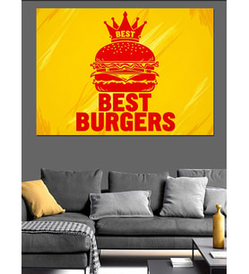 Kral Taçlı Burger "Best Burgers" Dekoratif Kanvas - Mdf Ahşap Tablo