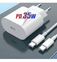 35W Hızlı Şarj Adaptörü + Hasır Sarım Type-C Kablo  PD Destekli Güçlü ve Kompakt Şarj Aleti (Beyaz)
