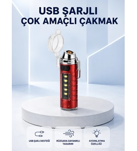 Usb Şarjlı Rüzgar Geçirmez Elektrikli Çakmak El Fenerli