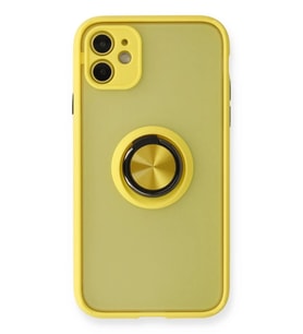 Newface Apple iPhone 11 Kılıf Montreal Yüzüklü Silikon Kapak - Sarı