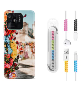 Xiaomi Redmi Note 7 8 9 Pro 10 2022 10 Pro 10S Kılıf Kablo Koruma Spiral Silikon Gerçek Çiçekler 1743