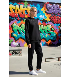 Kadın Bisiklet Yaka Standart Kol Geniş Kalıp Taş Detaylı Sweatshirt Fonksiyonel Dayanıklı Şık