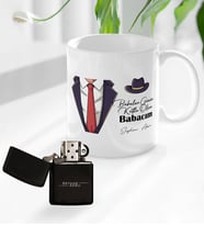 Bk Gift Kişiye Özel Babalar Günü Tasarımlı Kupa Bardak ve Benzinli Çakmak Seti-4, Babaya Hediye , Babalar Günü Hediyesi