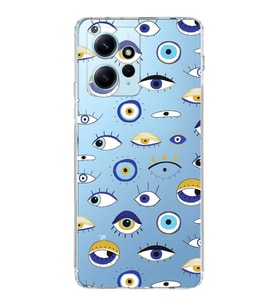 PrintiFy Xiaomi Redmi Note 12 4G ile Uyumlu 1mm Slim Fit Nazar Boncuğu 2 Baskılı Şeffaf  Kılıf