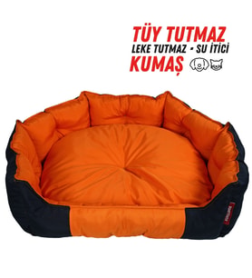XPERMATE Kedi Yatağı Ve Köpek Yatağı Tüy Tutmaz Kumaş, Su Itici Kumaş 75x80x28 Turuncu Lacivert Bıscuıt