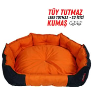 XPERMATE Kedi Yatağı Ve Köpek Yatağı Tüy Tutmaz Kumaş, Su Itici Kumaş 75x80x28 Turuncu Lacivert Bıscuıt