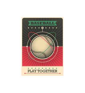 Baseball Retro Poster  Play Together Temalı Ahşap Duvar Tablosu