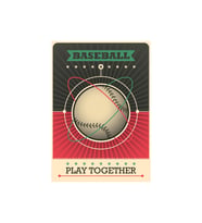 Baseball Retro Poster  Play Together Temalı Ahşap Duvar Tablosu
