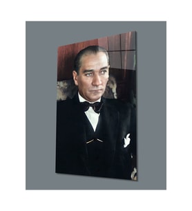 Miyrem Glasses Collection -A1^#  Yakışıklı Papyonlu Takım Elbiseli Atatürk Cam Tablo (Çok Renkli)