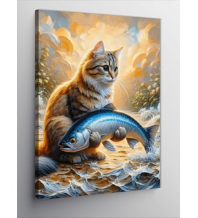 Kanvas Tablo Balık Tutan Kedi
