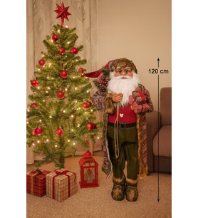 120 cm Ekose Kostümlü Lüks Noel Baba Figürü – Hediye Paketli, Ayakta Duran Özel Tasarım Yılbaşı Dekoru