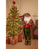 120 cm Ekose Kostümlü Lüks Noel Baba Figürü – Hediye Paketli, Ayakta Duran Özel Tasarım Yılbaşı Dekoru