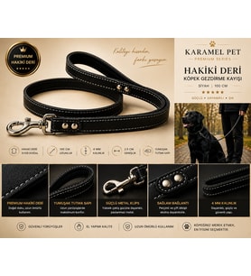 Premium Hakiki Deri Köpek Gezdirme Kayışı Siyah 100 cm Yumuşak Dolgulu Tutma Saplı