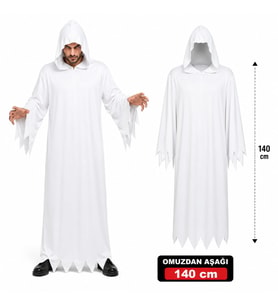 Yetişkin Beyaz Kapüşonlu Cellat Hayalet Kostümü 140 cm (5690)