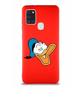 Samsung Galaxy A21S Soft Premier Kapak Donald Duck-E Tasarımlı Silikon Kılıf - Kırmızı (Şeffaf)