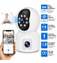 6MP 360° Çift Lensli WiFi Kamera Gece Görüşlü Uzaktan İzleme ve Sesli Konuşma Özellikli Akıllı Güvenlik Kamerası