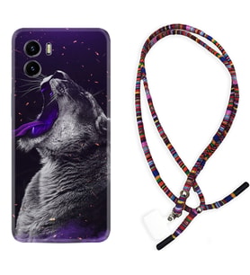 Vivo Y15S Y32 Y33S Y51 Y53S Kılıf Boyun Asklı Rasta Silikon Purple Leopar 1750