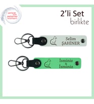 Patisini Hiç Unutmayanlara, Kedi Temalı, İsme Yazılabilir Anahtarlık Seti, Beyaz-Fıstık Yeşil