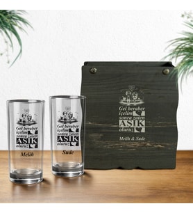 Çiftlere Özel Ahşap Kutulu 2’li Rakı Bardağı Seti – Kişiselleştirilebilir Özel Hediye