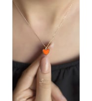 Kalp Model Turuncu Neon  Mineli Gümüş Kolye-Rose