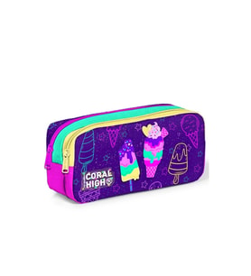 CORAL HIGH 12088 KIDS MOR PEMBE DONDURMA DESENLİ İKİ BÖLMELİ KALEM ÇANTASI