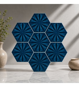 Armada Çini 15x17 Cm Çiçekli Petrol mavisi Altıgen Seramik