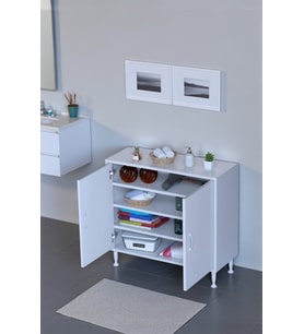 Eliusta Nirat 80 cm 4 Bölmeli Beyaz Banyo Mutfak Dolabı 3 Raflı Kapaklı Çok Amaçlı Dolap 80x75x32,5 cm