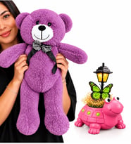 El Yapımı Pembe Kaplumbağa Masa Lambası ve 50 cm Büyük Boy Mor Peluş Ayıcık Hediye Seti – Sevgiliye Anneye Arkadaşa Doğum Günü Hediyesi